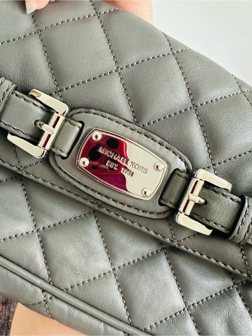 Michael Kors Quilted Grey Leather Shoulder Bag with Chain Strap